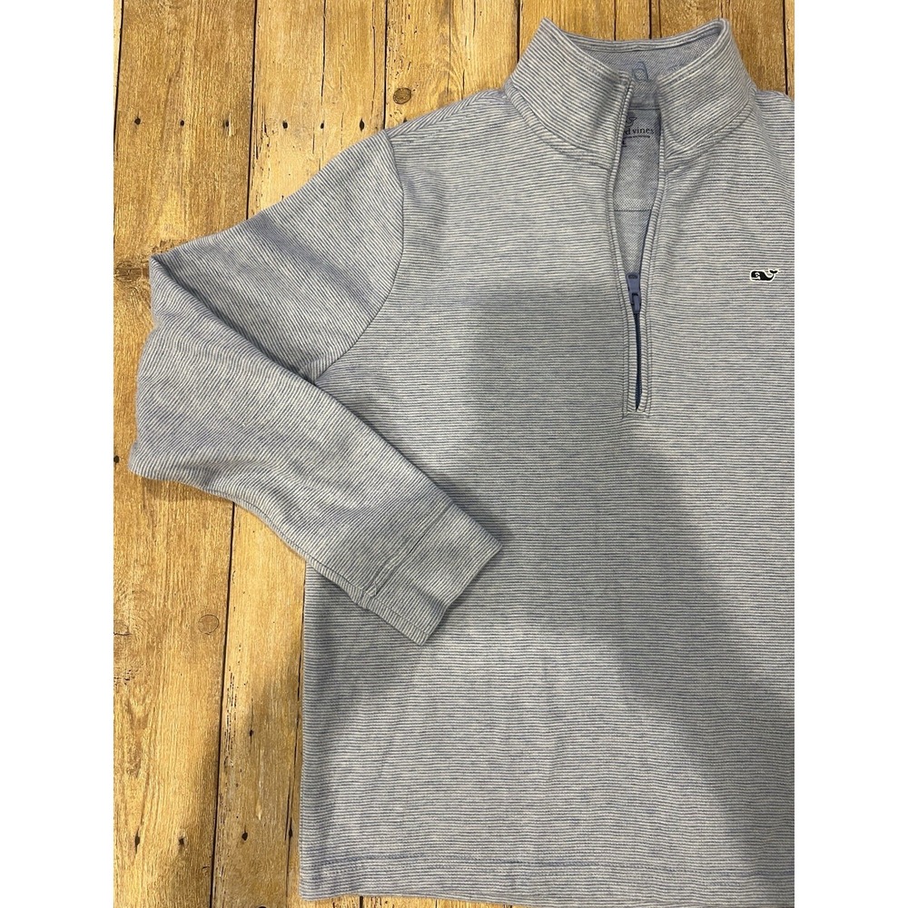 Vineyard Vines 1/4 Zip Pullover Light Blue/White Striped Boys Sz Lg Whale Logo - Picture 2 of 11